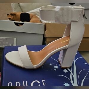 Rouge Helium White Heeled Sandals with Transparent Heel